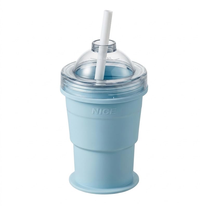 HASTHIP® Ice Making Cup With Straw - 2 In 1 Ice Flask And Drinking Cup | Quick Release Mold Leakproof Design PP PET Material 325ml Portable Hydration For Gym Sports Travel Parties-Blue