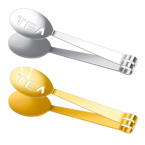HASTHIP® Tea Bag Tongs 4.72" Stainless Steel Tea Infuser Tongs,Fine Mesh Strainer for Loose Leaf,Bags Herbs Spices Stylish Cutout Utility for Kitchen Ice Cubes Ingredients Gold & Silver