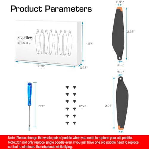 HASTHIP® Mini 3 Pro Propeller Set, 8Pcs Low Noise Quick Release Replacement Blades Compatible with DJI Mini 3 Pro Drone, Lightweight Durable Wings with Screws & Screwdriver