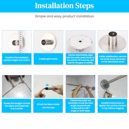 HASTHIP® L-Shaped Shower Curtain Rod 80x110cm, Extendable Stainless Steel Corner Tension Bar, No Drill Rustproof Adjustable Telescopic Shower Rail for Bathroom, Bathtub, Window, Closet