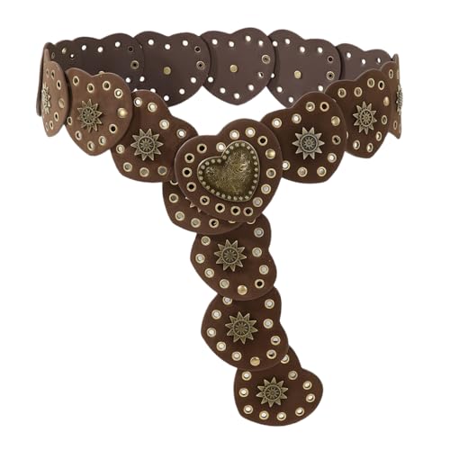 HASTHIP® Cinturón de Mujer Marrón Estilo Occidental, Cinturón Ancho Bohemio para Vestido, Correa Vaquera para Cowgirl y Cowboy, Moda Country