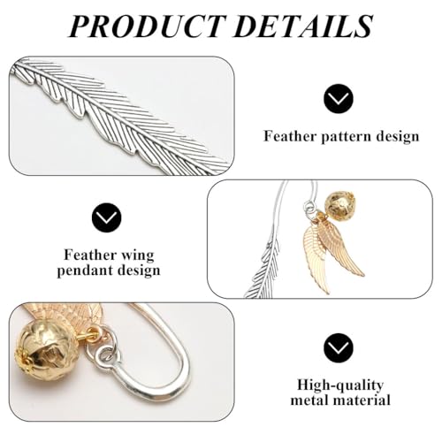 HASTHIP® Vintage Metal Feather Bookmark with Golden Winged Charm