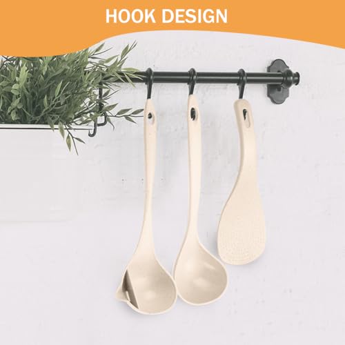 HASTHIP® Kitchen Rice and Soup Spoons Set of 3, Food Grade BPA-Free Wheat Straw, Heat Resistant Grease Separation Ladle, Oil-Filtering Scoop for Cooking and Serving
