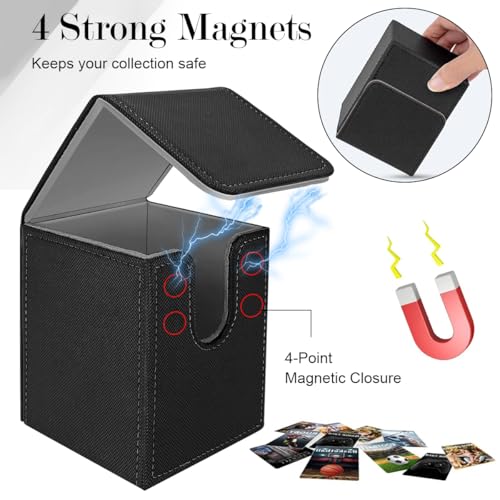 HASTHIP® Card Holder Game 100+ Card Deck Box,PU Leather Trading Storage Organizer,Magnetic Closure Collectable Cards Carry Case Universal Game Holder for TCG MTG CCG Black 7.1x6.7x9.5cm