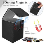 HASTHIP® Card Holder Game 100+ Card Deck Box,PU Leather Trading Storage Organizer,Magnetic Closure Collectable Cards Carry Case Universal Game Holder for TCG MTG CCG Black 7.1x6.7x9.5cm