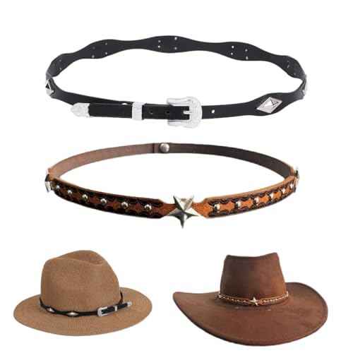 HASTHIP® 2Pcs Hat Bands for Cowboy Hat Leather Western Hatband for Men Women