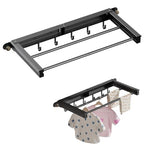 HASTHIP® Folding Bathroom Towel Rack Dual Row Laundry Rack with 6 Hooks, No Drill Aluminum Steel Wall Hanging Storage Rack Fashion Minimalist Utility Storage Rack for Bathroom, Balcony, 30.8x70cm