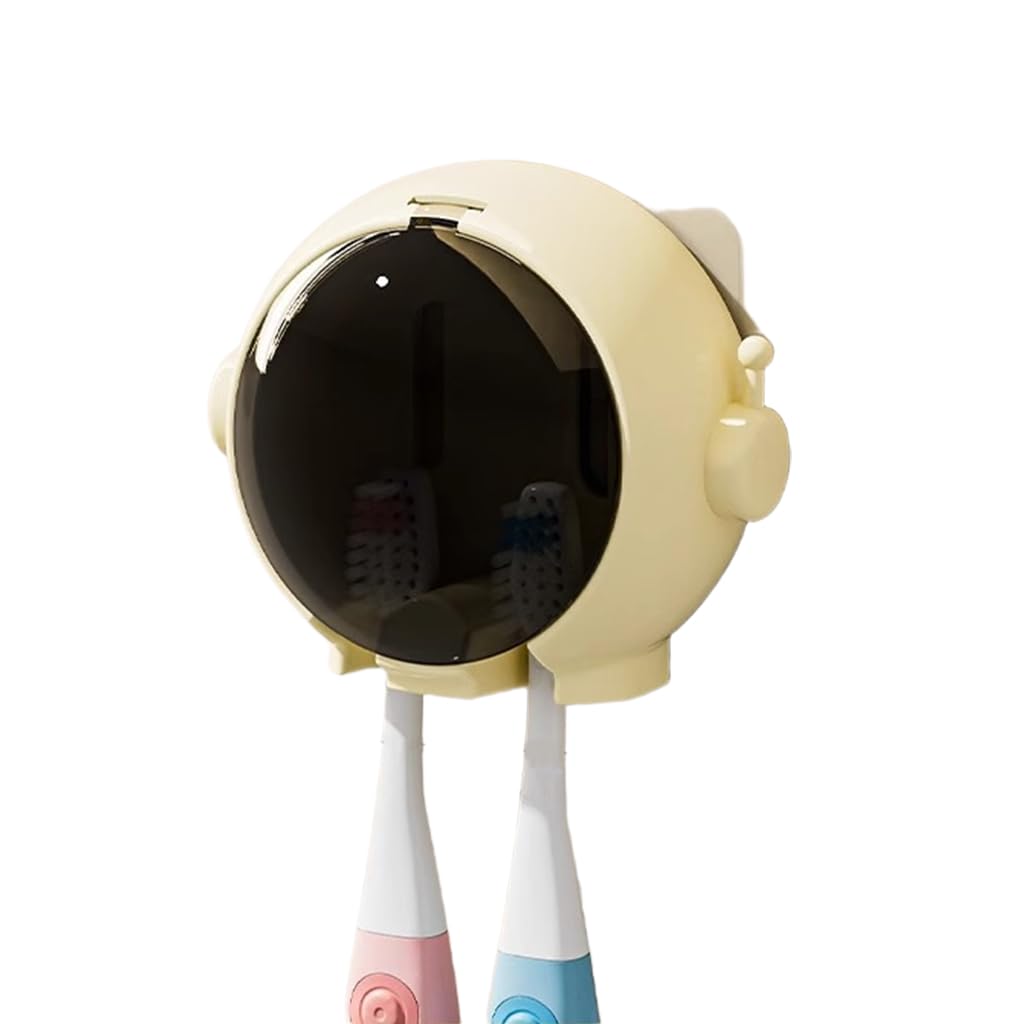 HASTHIP Wall Mounted Toothbrush Holder with Dual Slots and Flip Lid for Couples | No-Drill Adhesive Bathroom Organizer
