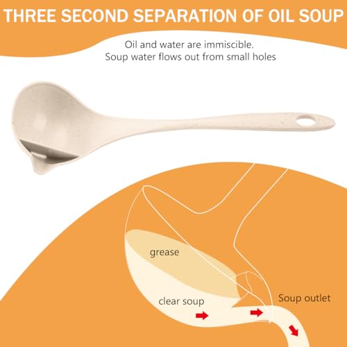 HASTHIP® Kitchen Rice and Soup Spoons Set of 3, Food Grade BPA-Free Wheat Straw, Heat Resistant Grease Separation Ladle, Oil-Filtering Scoop for Cooking and Serving