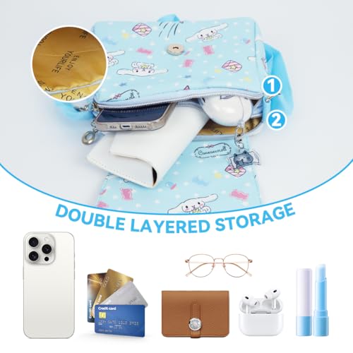 HASTHIP® Sanrio Cinnamoroll Sling Bag for Girls, Kawaii Girls Crossbody Bag Canvas Hand Bag Cartoon Cute Small Phone Bags Purse Coin Wallets Mini Shoulder Bag Gift for Girls Women, 20x15x7cm