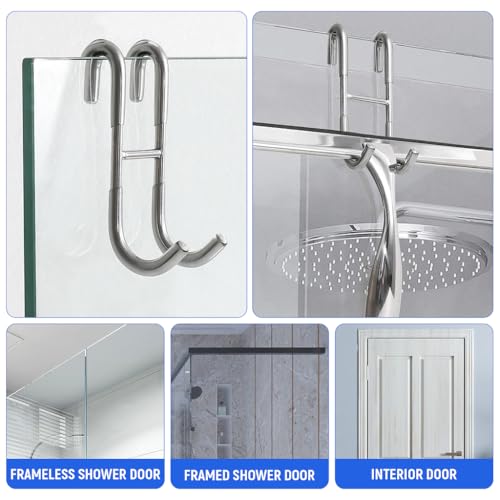 HASTHIP® 2Pcs Door Hooks Over-the-door Hanging Hook Stainless Steel Dual-hook Design Door Hooks Glass Door Hook Carbinet Door Hook Kitchen Bathroom Removable Hanging Hooks