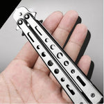 HASTHIP® MAJESTY FOREST Multifunction Butterfly Knife Trainer Silver, Balisong Practice Tool Stainless Steel Unsharpened Blade Comb for Flipping Tricks, Safe Training Knife for CS GO Martial Arts