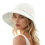 HASTHIP® Sun Hats for Women, Wide Brim Bucket Hat UV Protection Beach Hat for Women with Chin Strap, Outdoor Casual Womens Hats, Adjustable Tie-Back