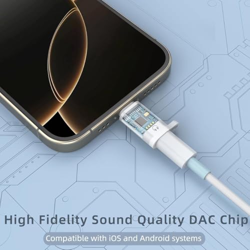 HASTHIP® Lightning to USB-C Earphone Adapter with Lanyard Holes, Type-C Male to Lightning Female Audio Converter, Aluminum Alloy, Supports Hands-Free Call & Volume Control, Compatible with iPhone