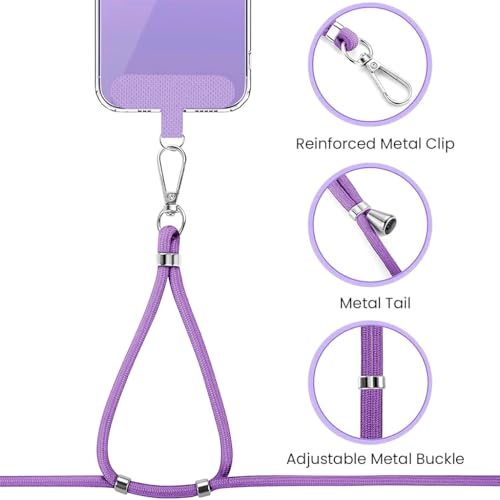 HASTHIP® Phone Neck Strap and Wrist Strap Adjustable Nylon Phone Sling Strap with Attachment Insert Quick Release Phone Strap Phone Shoulder Strap Universal Phone Strap Lanyard, Purple