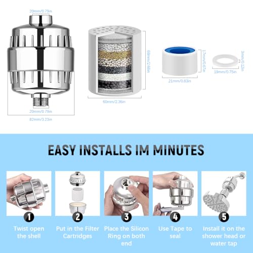 HASTHIP® Softener Shower Filter External Water Filter for Overhead Shower System Multi-Layer Active Remove Odor & Heavy Metal Soften Water
