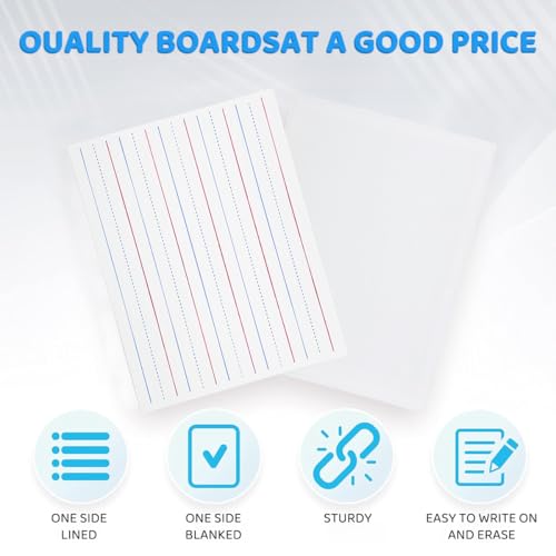 HASTHIP® 2Pcs Magnetic Small White Board Cards - 30x23cm Double Sided Lined & Blank, Dry Erase Writing Boards with Sponge Eraser & Storage Bag for Kids, Students, School & Home Learning