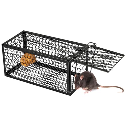 HASTHIP® Rodent Trap Wire Mouse Trap Mouse Rat Trapping Cage Reuseable Folding Mouse Trap One-Way Spring-loaded Door Fast Response Mouse Trap for Kitchen, Garage, House, 30x14x14cm