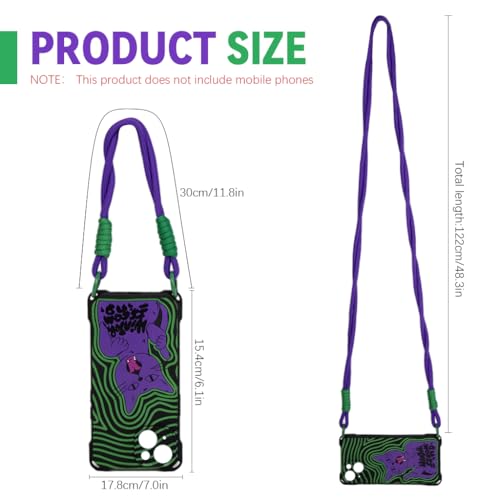 HASTHIP® Compatible with iPhone 15 Silicone Phone Case, Phone Lanyard & Phone Sling Strap Chic Purple Cat Printed Phone Case for iPhone 15 Purple Braided Nylon Rope Phone Sling Strap, Set of 3Pcs