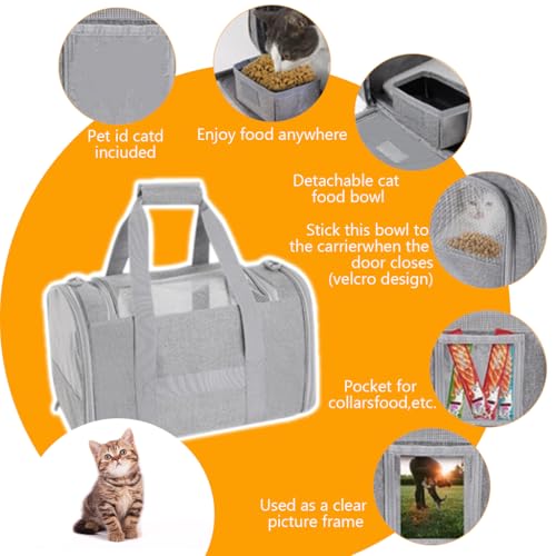HASTHIP® Cat Carrier Bag, Breathable Cat Bag Mesh Pet Carrier, Multifunctional Folding Pet Carrier with Food Box & Handle & Shoulder Strap (43X30X28cm)