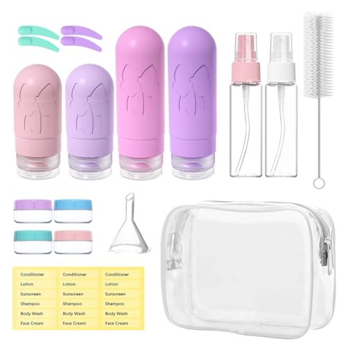 HASTHIP® 16 Pack Travel Bottles Set, TSA Approved Leak Proof 60/90ml Silicone Containers, BPA Free Refillable Travel Size Jars, Spray & Pump Dispenser for Toiletries, Shampoo, Lotion