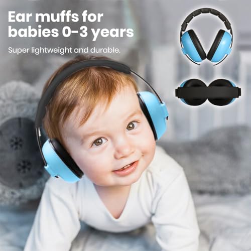 HASTHIP® Noise Cancellation Ear Muffs for Baby Use Noise-cancelling Ear Muffs for Baby Toddler Ear Muffs for Noise Reduction Baby Ear Muffs for 0-3 Years Old On Flight Sleep Travel (Blue)