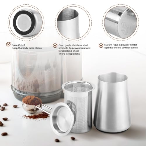 HASTHIP® Espresso Grind Sifter Stainless Steel Coffee Sieve, Fine Mesh Coffee Strainer with Lid & Dosing Cup, Detachable Design for Precision Brewing, Rustproof, Easy Clean, Espresso Accessories