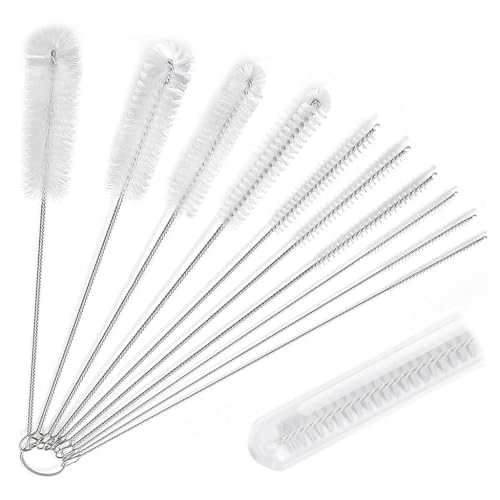 HASTHIP® Chucai Straw Cleaner Brush Set, 10 Pack Stainless Steel Bottle Cleaning Brushes with Nylon Bristles for Metal, Glass, Reusable Straws & Baby Bottles – Multi Size Tube Brushes for Cups, Sippy,