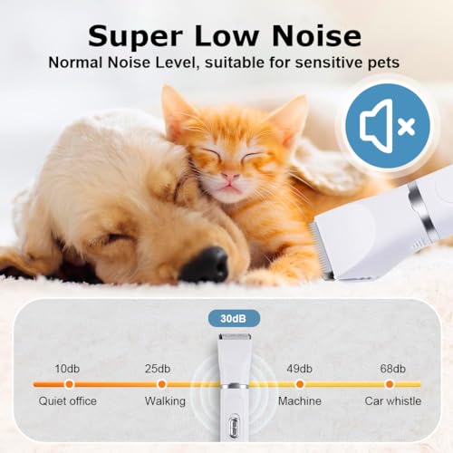HASTHIP® Dog Hair Trimmer, 4 in 1 Dog Grooming Kit with Low Noise, Waterproof LED Display Dog Grooming Clippers Pet Hair Cutting for Dogs Cats - USB Rechargeable