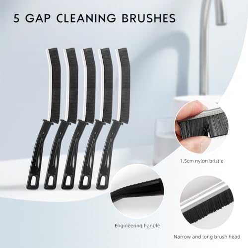 HASTHIP® 5Pcs Gap Cleaning Brush, Tiles Cleaning Brush, Sink Cleaning Brush, with PP Handle Utility Narrow Brushes Window Cleaning Brush for Tiles, Window, Wall Crevices, Kitchen Sink