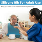 HASTHIP® Silicone Reusable Adult Bib, Waterproof Dining Bib for Elderly & Patients, Adjustable Neck Strap, Easy Clean, Catch-All Pocket, Small Size 17.7x11.4 Inches, Blue