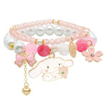 HASTHIP® Pearl Crystal Bracelet for Girls Kids, Cute Cinnamoroll Crystal Bead Bracelet for Kids Girls, 2-Layer Cartoon Elastic Kids Girls Bracelet Children's Day Christmas Gifts