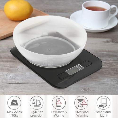 HASTHIP® LCD Kitchen Scale 10kg/1g Precision Digital Scale with Measuring Bowl & Stainless Steel Tray, USB Rechargeable, Clear Backlit Display, Switchable Units, Ideal for Baking & Cooking