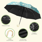 HASTHIP® Travel Umbrella for Sun & Rain, UPF 50+ UV Protection, Compact Folding Windproof Parasol with Golden Curved Handle, Stylish Floral Print, Lightweight Large Canopy for Women & Girls