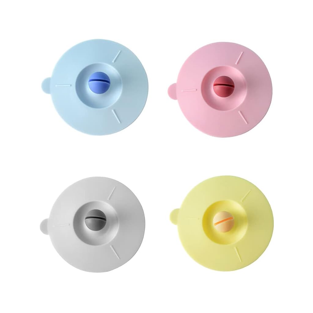 HASTHIP® 4PCS Silicone Cup Lids Food Grade Airtight Seal Mug Covers Anti-Dust Glass Cup Cap with Spoon Holder for Coffee and Tea