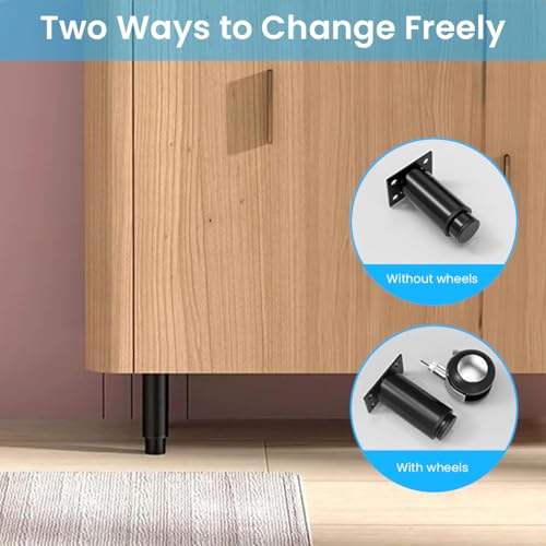 HASTHIP® 4Pcs Adjustable Furniture Legs with Caster Wheels, 80-120mm Telescopic Furniture Legs with Metal Alloy Caster Wheel, Heavy Duty Furniture Legs for Bed/Sofa/Cabinet/Couch/Dresser/Table