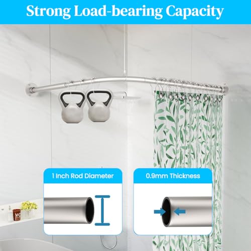 HASTHIP® L-Shaped Shower Curtain Rod 80x110cm, Extendable Stainless Steel Corner Tension Bar, No Drill Rustproof Adjustable Telescopic Shower Rail for Bathroom, Bathtub, Window, Closet