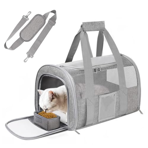HASTHIP® Cat Carrier Bag, Breathable Cat Bag Mesh Pet Carrier,  Multifunctional Folding Pet Carrier with Food Box Handle Shoulder Strap 