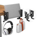 HASTHIP® 2 in 1 Tablet and Laptop Holder for Desk Edge, Aluminum Alloy Adjustable Stand Organizer with Headphone Hook, Secure Screw Mounting, Space Saving Desktop Headset Support for All Headphones