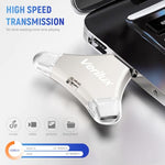 HASTHIP® HikXio 64GB Flash Drive 4-in-1 USB Memory Stick,USB 3.0 High-Speed OTG Flash Drive with Keychain,Type-C USB-A Micro Lightning Compatible with iPhone Android iPad Tablet PC