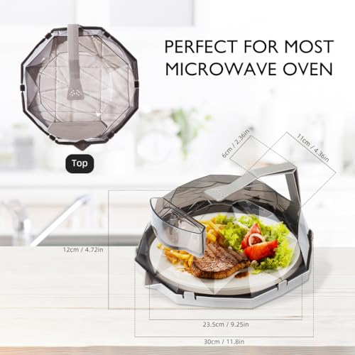 HASTHIP® Microwave Cover for Food 11.8 Inch, Microwave Splatter Guard Dome Lid with Handle and Steam Vent, Clear Plate Cover with Water Storage Box, BPA-Free Kitchen Accessories (Grey)