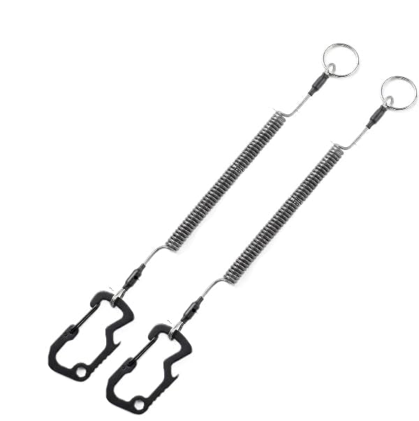 HASTHIP® Cordón de Seguridad Retráctil 3FT con Mosquetón de Acero Inoxidable y Extremo Ajustable, Cuerda en Espiral Elástica para Construcción, Andamios, Techos y Escalada - Negro