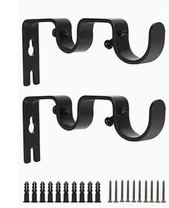 HASTHIP® Heavy Duty Double Curtain Rod Brackets, Adjustable Double Rod Holders for 1 1/4 Inch and 3/4 Inch Curtain Rods, Wall Mount Metal Drapery Hardware Set (2 PCS, Black)