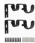 HASTHIP® Heavy Duty Double Curtain Rod Brackets, Adjustable Double Rod Holders for 1 1/4 Inch and 3/4 Inch Curtain Rods, Wall Mount Metal Drapery Hardware Set (2 PCS, Black)