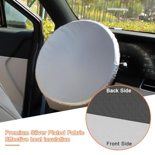 HASTHIP® Funda para Volante de Coche con Protección Solar, Cubierta Reflectante de Tela Plateada para Bloquear Calor y Rayos UV, Universal 42cm Compatible con Autos, Camiones y SUV, Antipolv