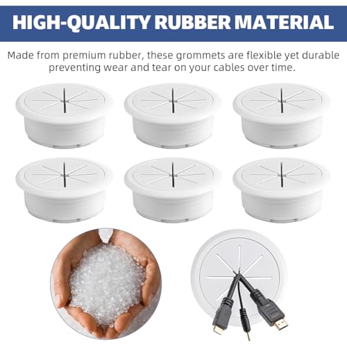 HASTHIP® 6 Pack 2 Inch White Desk Grommet, Round Cable Organizer for Office, Table Cord Hole Cover, Multi-Port Wire Management Solution for Power and Data Cables