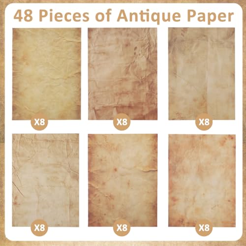 HASTHIP® 48 Sheet DIY Scrapbooking Papers, Double-sided Crinkle Texture Printed Retro Yellowish Background Papers 100 GSM Writing Papers Decorative Papers for DIY Crafting, Gift, 11''x8.5''
