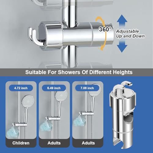 HASTHIP® Bathroom Shower Head Holder with Integrated Hooks Universal Slide Bar Bracket for 16-27mm Modern ABS Dual Hanging Hook Adjustable 2PCS