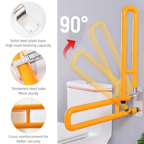 HASTHIP® Folding Grab Bar for Bathroom, 24 Inch Anti-Slip U-Shaped Toilet Handrail, Space Aluminum Wall-Mounted Safety Support Handle