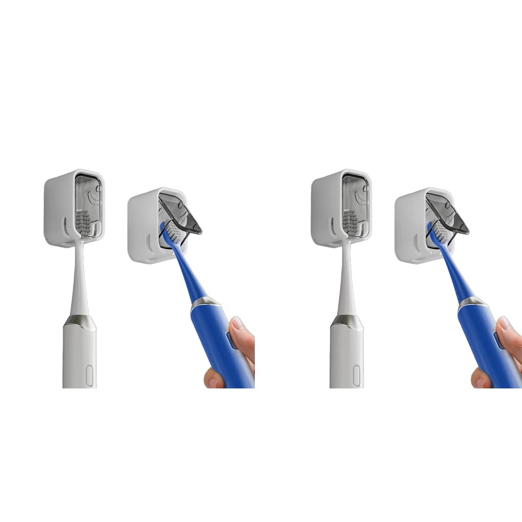 HASTHIP Wall Toothbrush Holder for Bathroom with Dustproof Cover and Clear Window | 4PCS Set